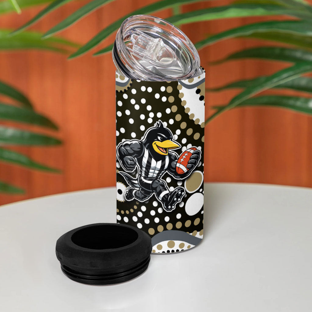Collingwood Magpies 4 in 1 Can Cooler Tumbler Aboriginal Dot Pattern - Football Mascot Heritage Pride