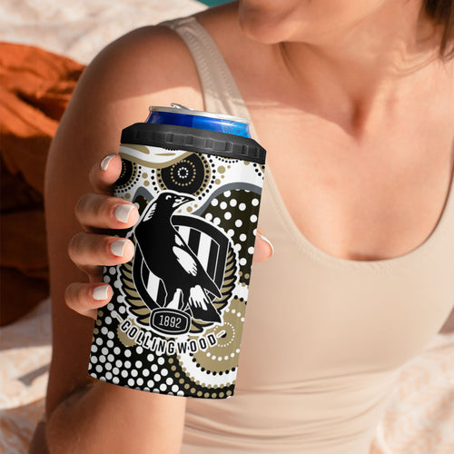 Collingwood Magpies 4 in 1 Can Cooler Tumbler Aboriginal Dot Pattern - Football Mascot Heritage Pride