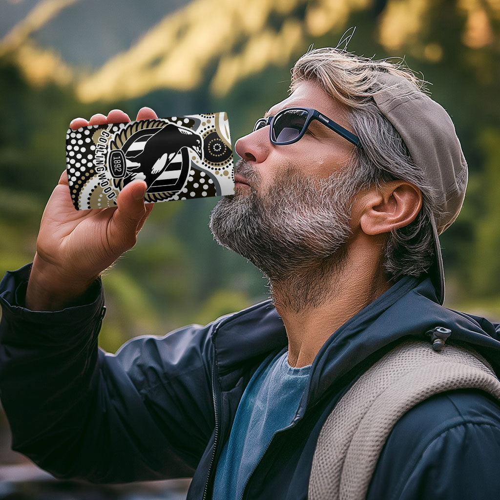 Collingwood Magpies 4 in 1 Can Cooler Tumbler Aboriginal Dot Pattern - Football Mascot Heritage Pride