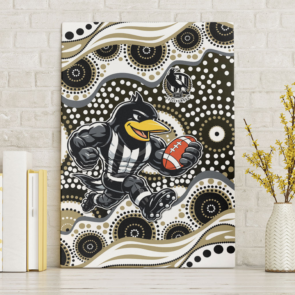 Collingwood Magpies Canvas Wall Art Aboriginal Dot Pattern - Football Mascot Heritage Pride