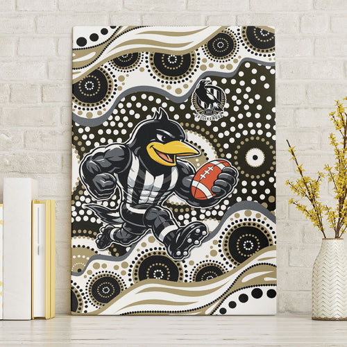 Collingwood Magpies Canvas Wall Art Aboriginal Dot Pattern - Football Mascot Heritage Pride