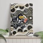Collingwood Magpies Canvas Wall Art Aboriginal Dot Pattern - Football Mascot Heritage Pride
