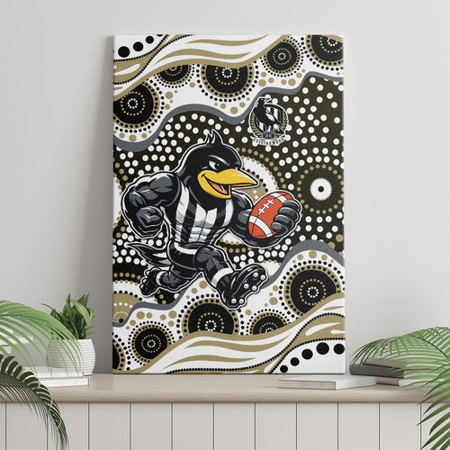 Collingwood Magpies Canvas Wall Art Aboriginal Dot Pattern - Football Mascot Heritage Pride