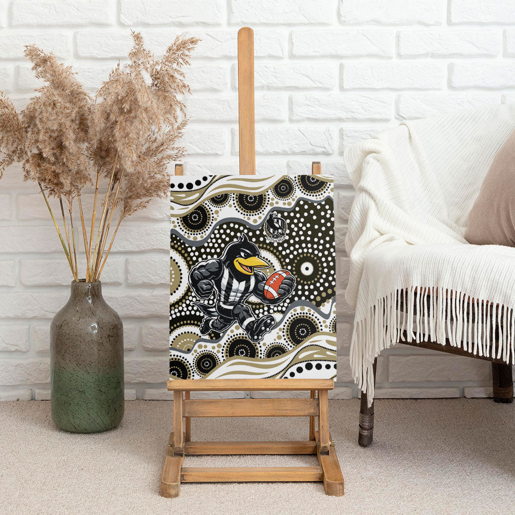 Collingwood Magpies Canvas Wall Art Aboriginal Dot Pattern - Football Mascot Heritage Pride