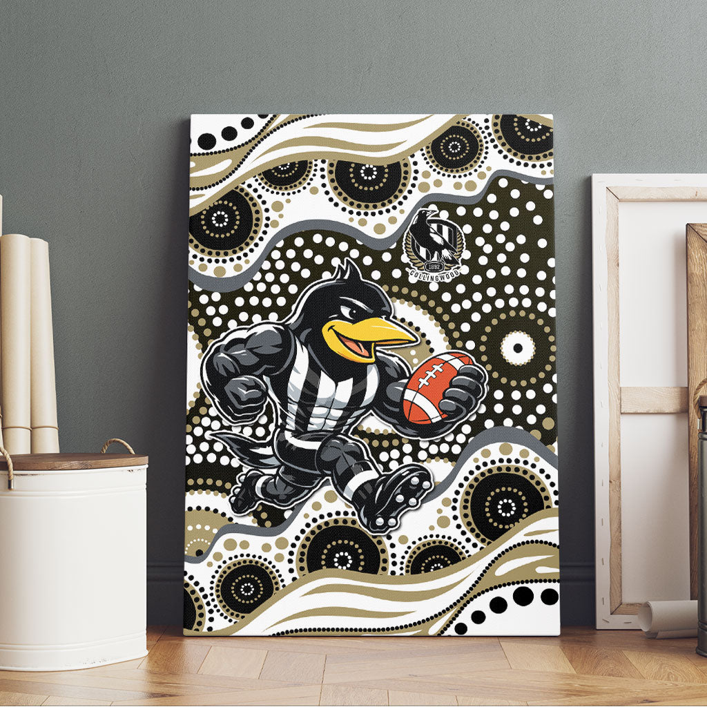 Collingwood Magpies Canvas Wall Art Aboriginal Dot Pattern - Football Mascot Heritage Pride