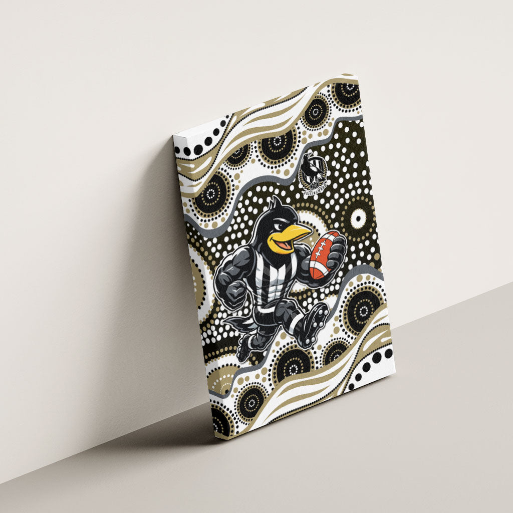 Collingwood Magpies Canvas Wall Art Aboriginal Dot Pattern - Football Mascot Heritage Pride