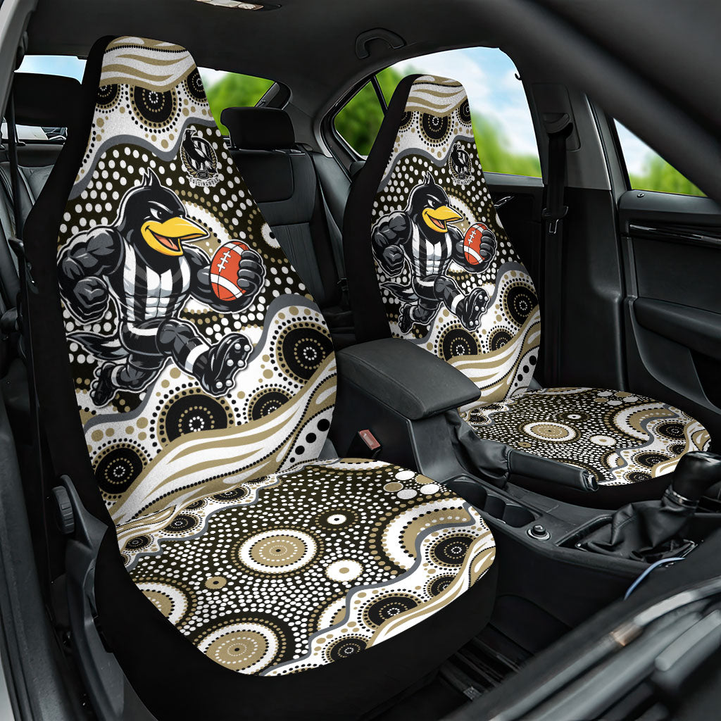 Collingwood Magpies Car Seat Cover Aboriginal Dot Pattern - Football Mascot Heritage Pride