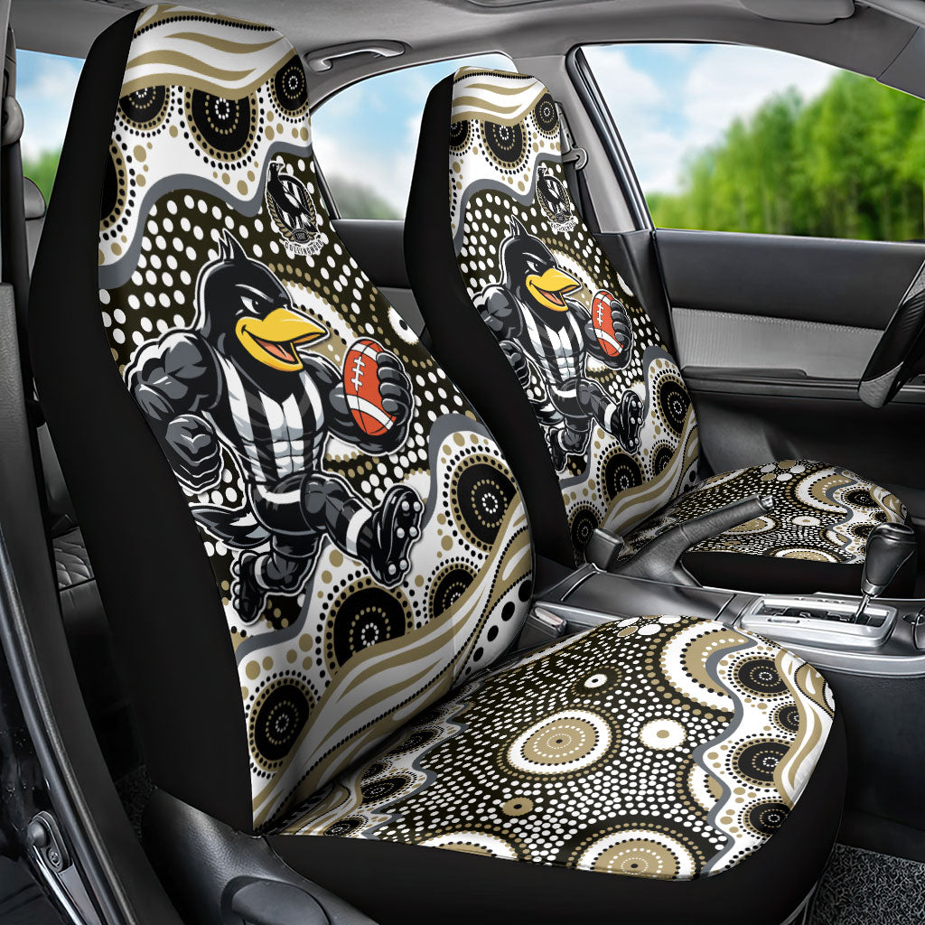 Collingwood Magpies Car Seat Cover Aboriginal Dot Pattern - Football Mascot Heritage Pride