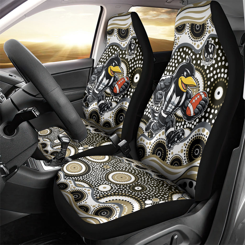 Collingwood Magpies Car Seat Cover Aboriginal Dot Pattern - Football Mascot Heritage Pride