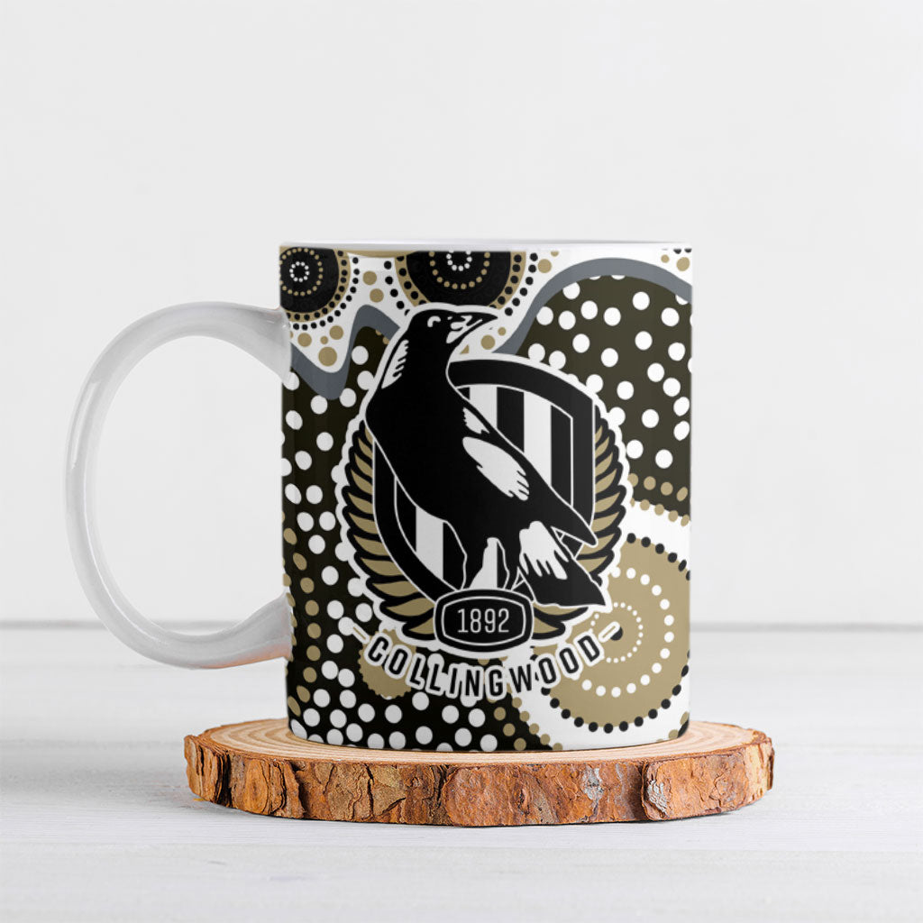 Collingwood Magpies Ceramic Mug Aboriginal Dot Pattern - Football Mascot Heritage Pride