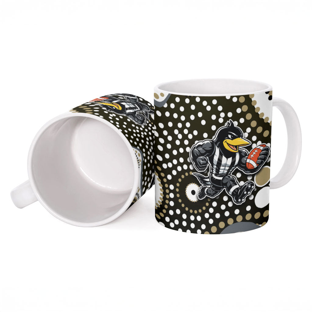 Collingwood Magpies Ceramic Mug Aboriginal Dot Pattern - Football Mascot Heritage Pride