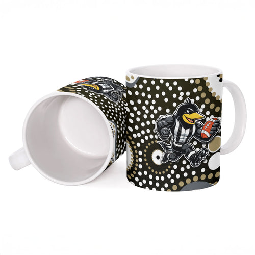 Collingwood Magpies Ceramic Mug Aboriginal Dot Pattern - Football Mascot Heritage Pride