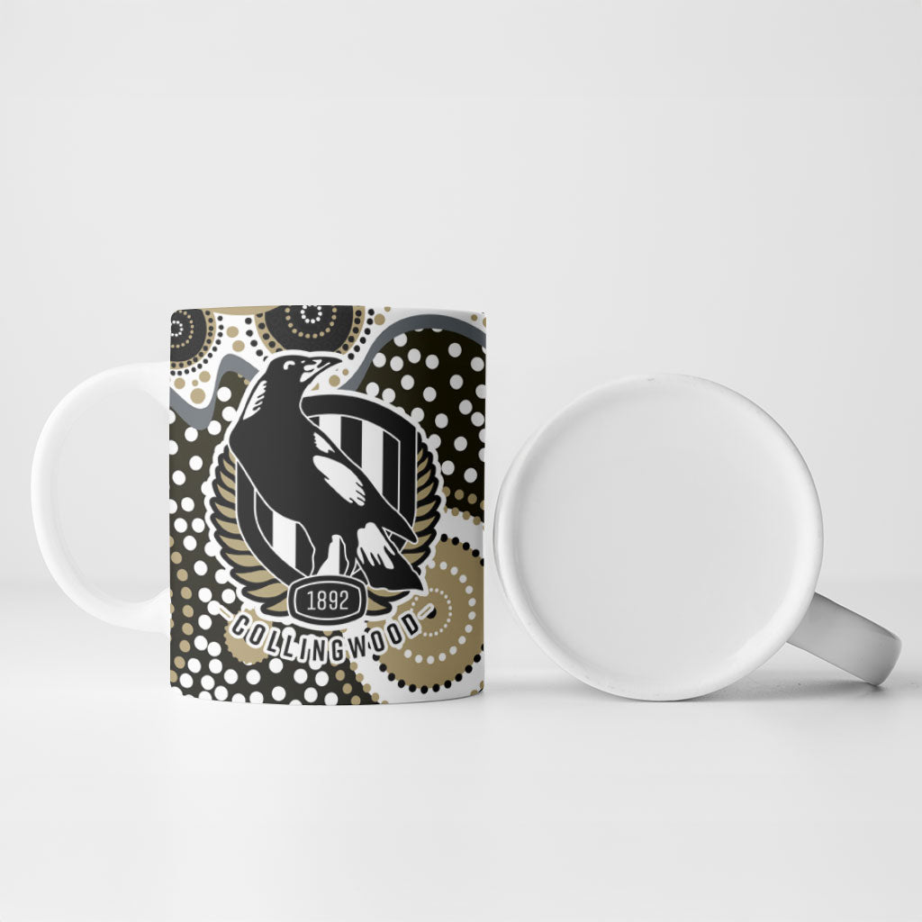 Collingwood Magpies Ceramic Mug Aboriginal Dot Pattern - Football Mascot Heritage Pride
