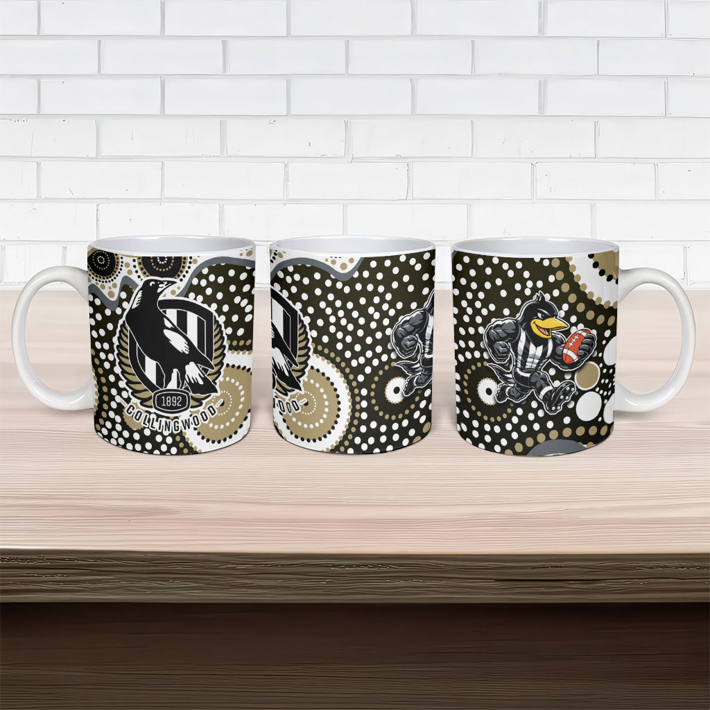 Collingwood Magpies Ceramic Mug Aboriginal Dot Pattern - Football Mascot Heritage Pride