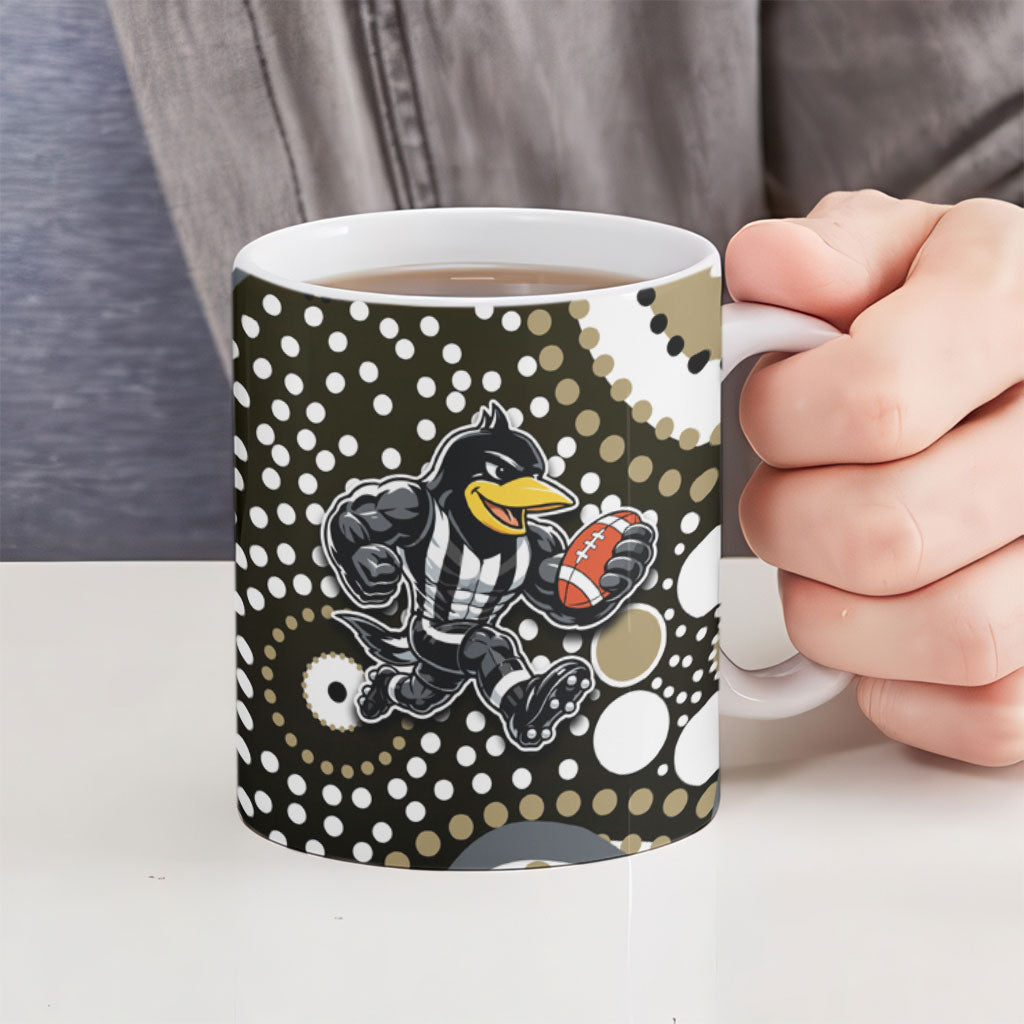Collingwood Magpies Ceramic Mug Aboriginal Dot Pattern - Football Mascot Heritage Pride