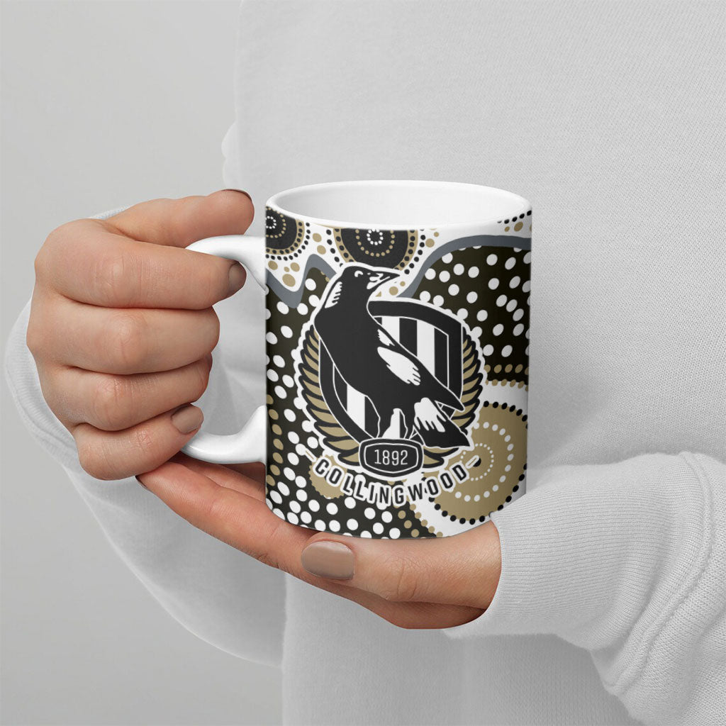 Collingwood Magpies Ceramic Mug Aboriginal Dot Pattern - Football Mascot Heritage Pride