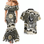 Collingwood Magpies Couples Matching Mermaid Dress and Hawaiian Shirt Aboriginal Dot Pattern - Football Mascot Heritage Pride