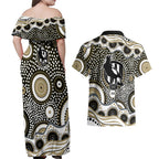 Collingwood Magpies Couples Matching Off Shoulder Maxi Dress and Hawaiian Shirt Aboriginal Dot Pattern - Football Mascot Heritage Pride