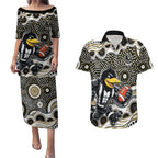 Collingwood Magpies Couples Matching Puletasi and Hawaiian Shirt Aboriginal Dot Pattern - Football Mascot Heritage Pride