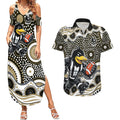 Collingwood Magpies Couples Matching Summer Maxi Dress and Hawaiian Shirt Aboriginal Dot Pattern - Football Mascot Heritage Pride