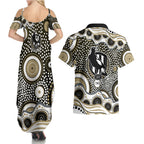 Collingwood Magpies Couples Matching Summer Maxi Dress and Hawaiian Shirt Aboriginal Dot Pattern - Football Mascot Heritage Pride