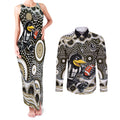 Collingwood Magpies Couples Matching Tank Maxi Dress and Long Sleeve Button Shirt Aboriginal Dot Pattern - Football Mascot Heritage Pride
