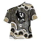 Collingwood Magpies Cross Shoulder Shirt Aboriginal Dot Pattern - Football Mascot Heritage Pride