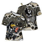 Collingwood Magpies Cross Shoulder Shirt Aboriginal Dot Pattern - Football Mascot Heritage Pride
