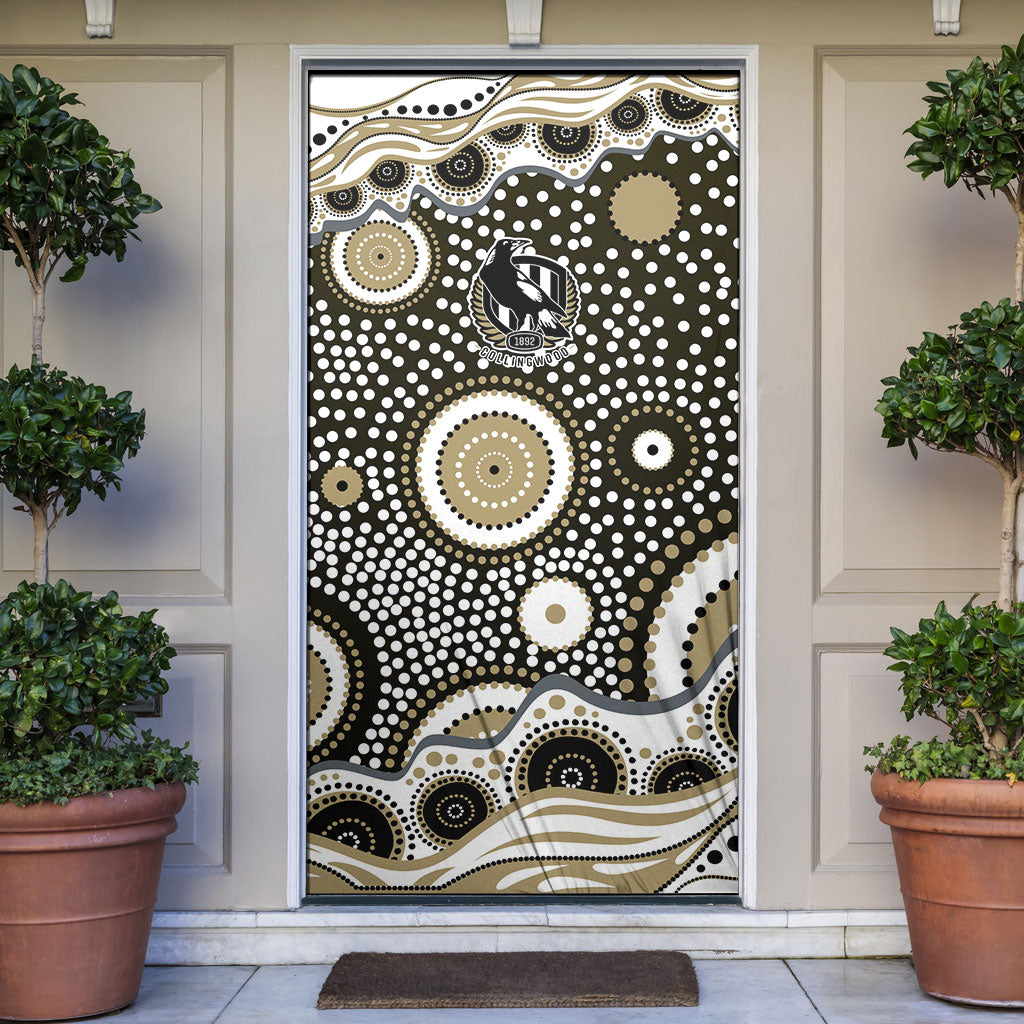 Collingwood Magpies Door Cover Aboriginal Dot Pattern - Football Mascot Heritage Pride