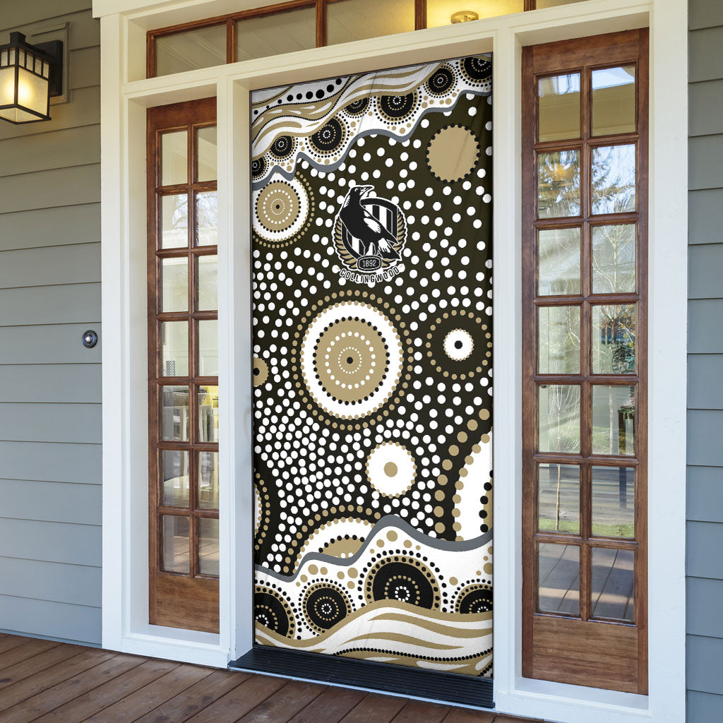 Collingwood Magpies Door Cover Aboriginal Dot Pattern - Football Mascot Heritage Pride
