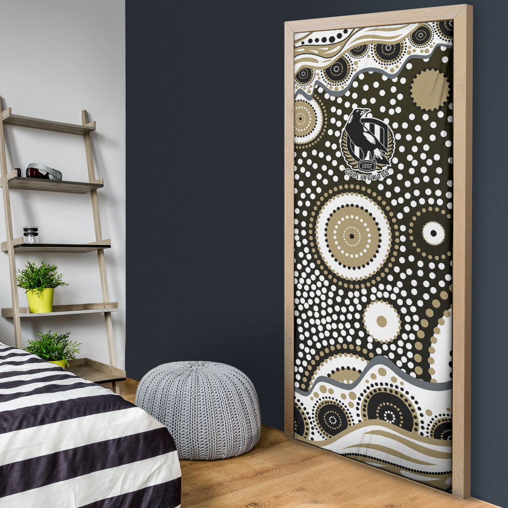 Collingwood Magpies Door Cover Aboriginal Dot Pattern - Football Mascot Heritage Pride