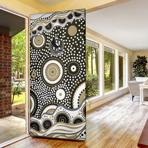 Collingwood Magpies Door Cover Aboriginal Dot Pattern - Football Mascot Heritage Pride