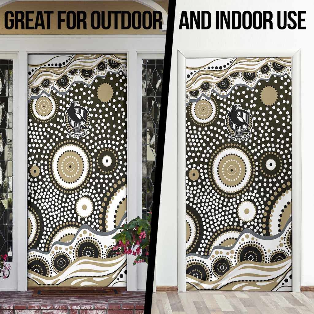 Collingwood Magpies Door Cover Aboriginal Dot Pattern - Football Mascot Heritage Pride
