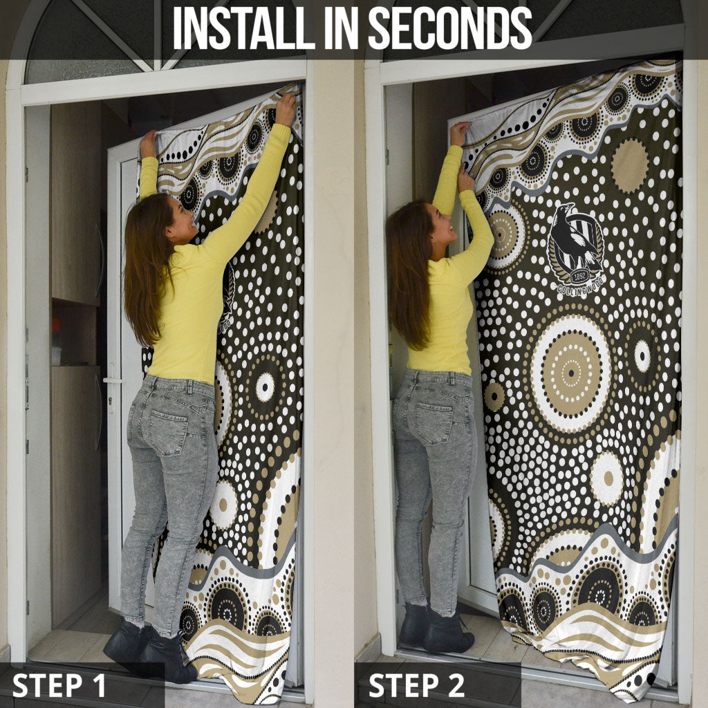 Collingwood Magpies Door Cover Aboriginal Dot Pattern - Football Mascot Heritage Pride