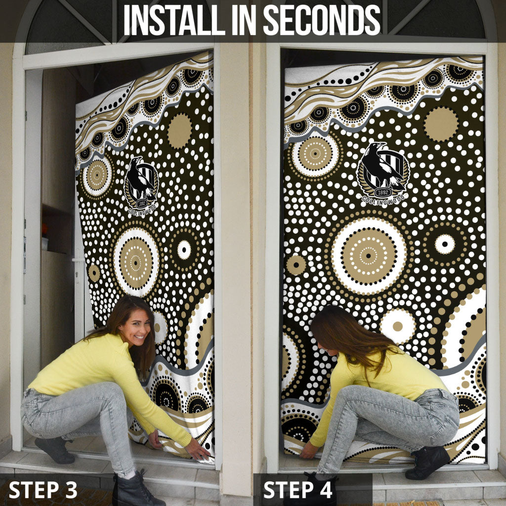 Collingwood Magpies Door Cover Aboriginal Dot Pattern - Football Mascot Heritage Pride