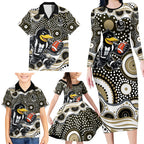 Collingwood Magpies Family Matching Long Sleeve Bodycon Dress and Hawaiian Shirt Aboriginal Dot Pattern - Football Mascot Heritage Pride