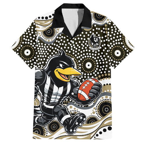 Collingwood Magpies Family Matching Mermaid Dress and Hawaiian Shirt Aboriginal Dot Pattern - Football Mascot Heritage Pride