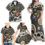 Collingwood Magpies Family Matching Off Shoulder Maxi Dress and Hawaiian Shirt Aboriginal Dot Pattern - Football Mascot Heritage Pride
