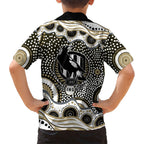 Collingwood Magpies Family Matching Off Shoulder Maxi Dress and Hawaiian Shirt Aboriginal Dot Pattern - Football Mascot Heritage Pride