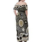 Collingwood Magpies Family Matching Off Shoulder Maxi Dress and Hawaiian Shirt Aboriginal Dot Pattern - Football Mascot Heritage Pride