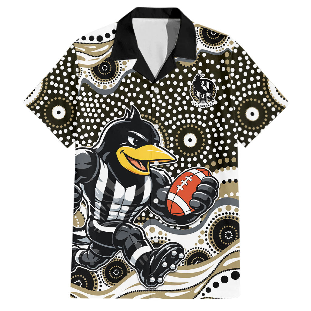 Collingwood Magpies Family Matching Off Shoulder Short Dress and Hawaiian Shirt Aboriginal Dot Pattern - Football Mascot Heritage Pride