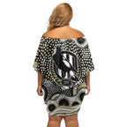 Collingwood Magpies Family Matching Off Shoulder Short Dress and Hawaiian Shirt Aboriginal Dot Pattern - Football Mascot Heritage Pride