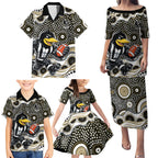 Collingwood Magpies Family Matching Puletasi and Hawaiian Shirt Aboriginal Dot Pattern - Football Mascot Heritage Pride