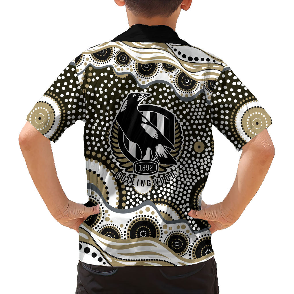 Collingwood Magpies Family Matching Puletasi and Hawaiian Shirt Aboriginal Dot Pattern - Football Mascot Heritage Pride