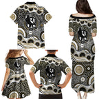 Collingwood Magpies Family Matching Puletasi and Hawaiian Shirt Aboriginal Dot Pattern - Football Mascot Heritage Pride