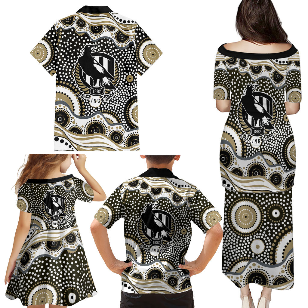 Collingwood Magpies Family Matching Puletasi and Hawaiian Shirt Aboriginal Dot Pattern - Football Mascot Heritage Pride