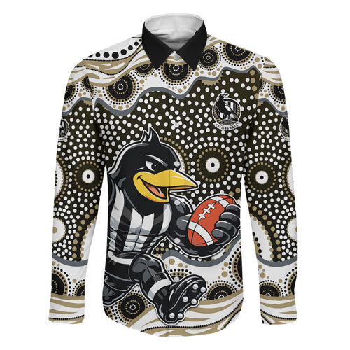 Collingwood Magpies Family Matching Puletasi and Hawaiian Shirt Aboriginal Dot Pattern - Football Mascot Heritage Pride