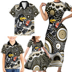 Collingwood Magpies Family Matching Short Sleeve Bodycon Dress and Hawaiian Shirt Aboriginal Dot Pattern - Football Mascot Heritage Pride