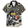 Collingwood Magpies Family Matching Short Sleeve Bodycon Dress and Hawaiian Shirt Aboriginal Dot Pattern - Football Mascot Heritage Pride