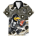 Collingwood Magpies Family Matching Short Sleeve Bodycon Dress and Hawaiian Shirt Aboriginal Dot Pattern - Football Mascot Heritage Pride